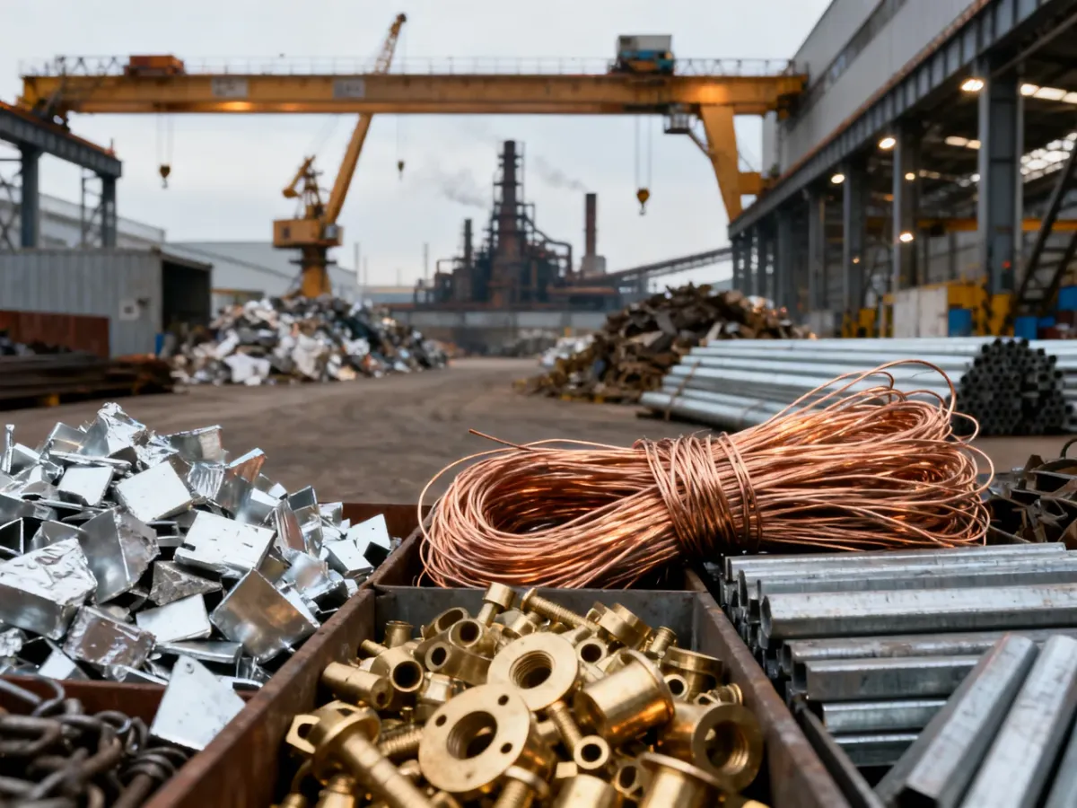 Posegregowany złom metali kolorowych i stali na terenie zakładu recyklingu