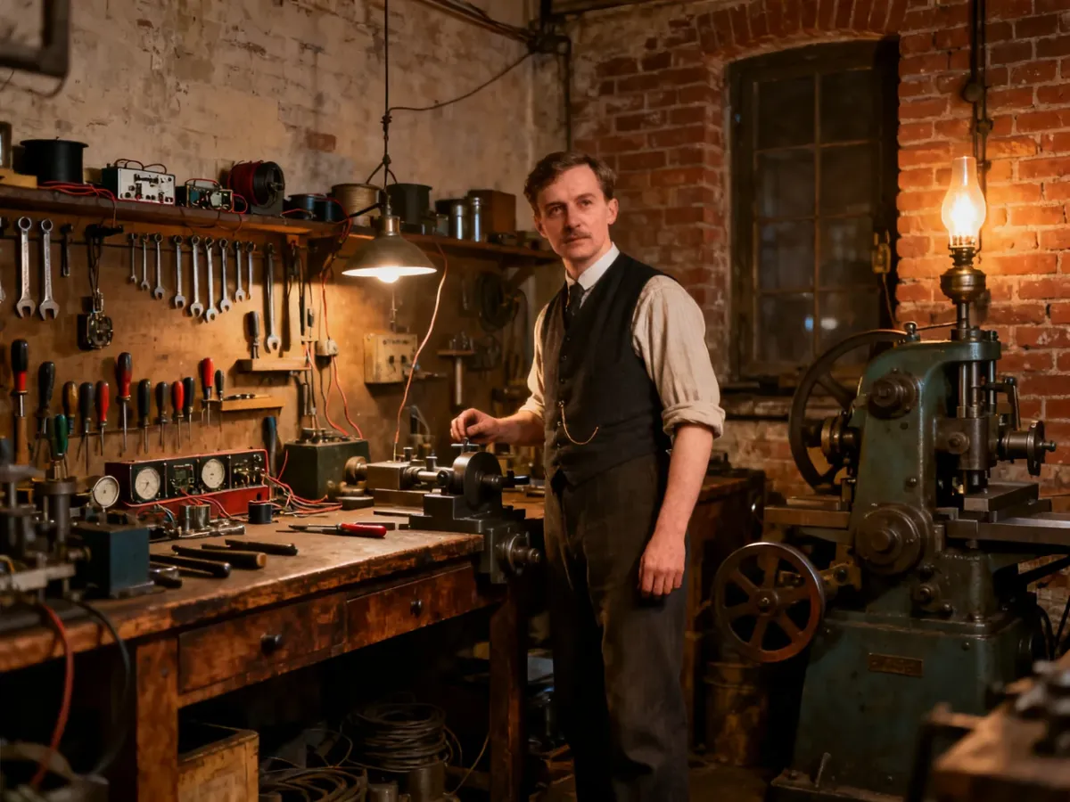 Robert Bosch w warsztacie mechaniki precyzyjnej pod koniec XIX wieku