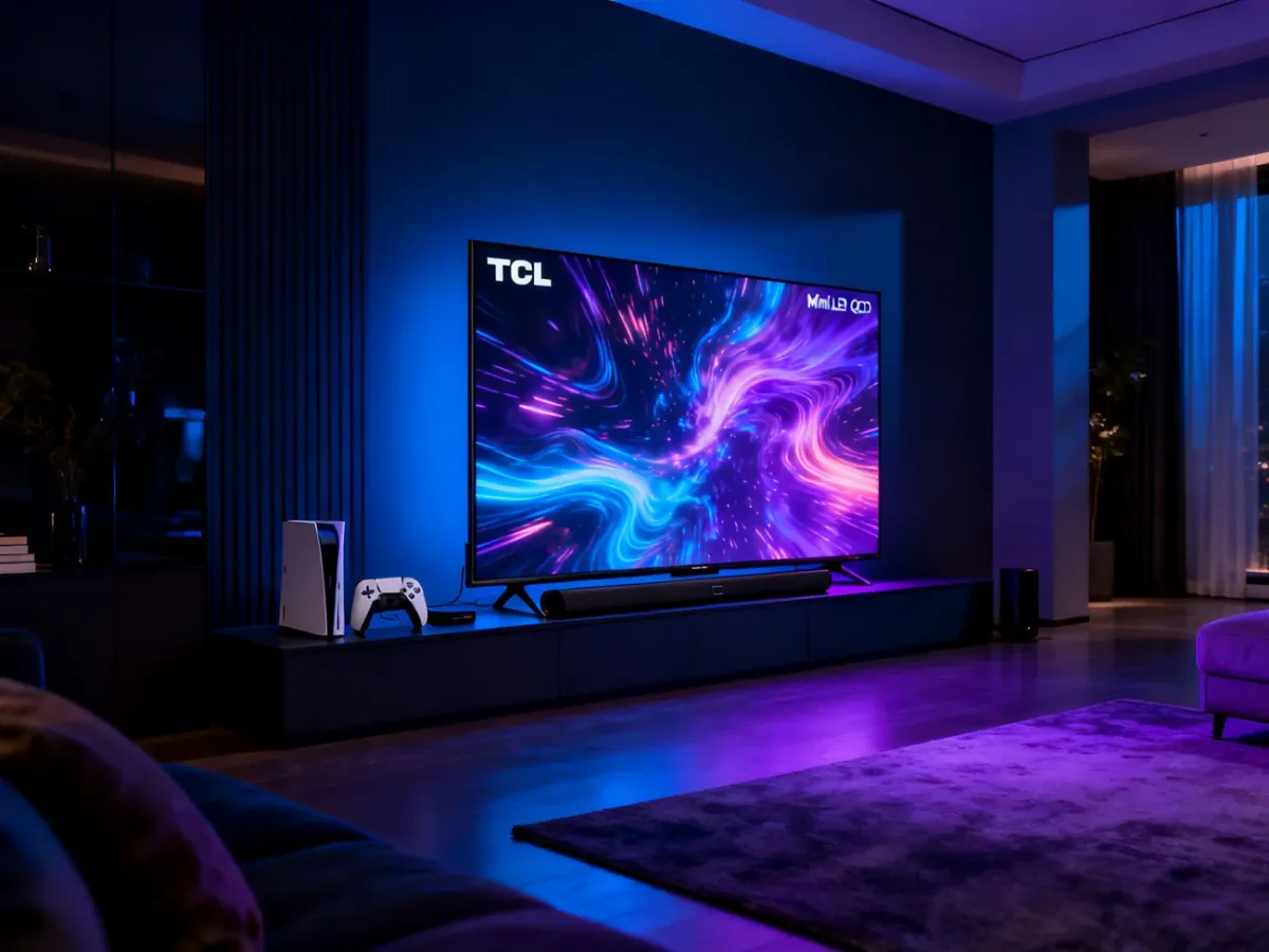 Telewizor TCL Mini LED QLED w nowoczesnym salonie